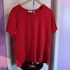 QUACKER FACTORY WOMEN'S  Medium  RED SPARKLE NECK TOP NWT